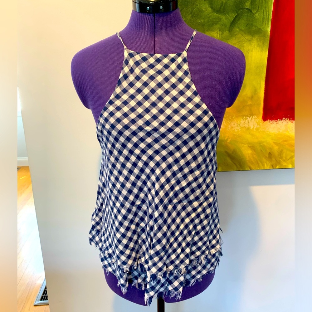 American Eagle Women’s Apron Shape Tank with Frayed Trim and Strappy Back